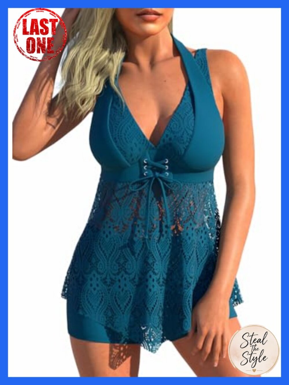 Women's Lace Up Halter Tankini Swimset with Shorts